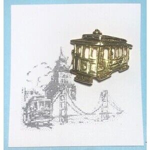 San Francisco CABLE CAR ,Gold-tone Souvenir Pin w/ Card